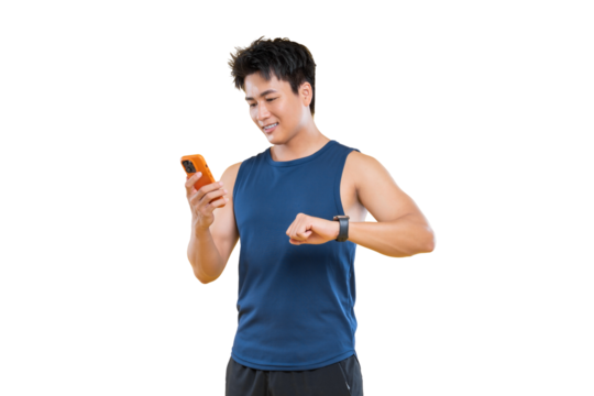 A person checking fitness tracking application on png background - Powered by Adobe