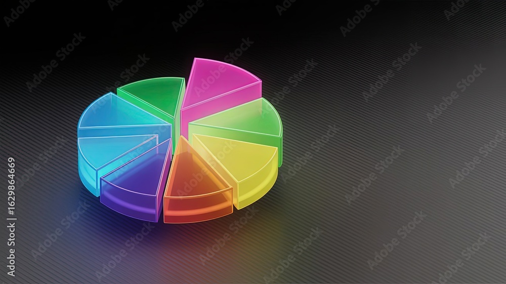 Poster rainbow pie chart: a colorful pie chart rendered in a modern design, showcasing various segments, sy