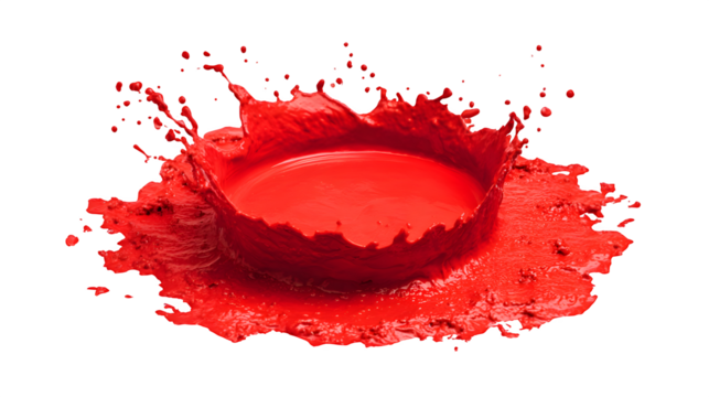 Bright red paint splash with round shape, isolated on white