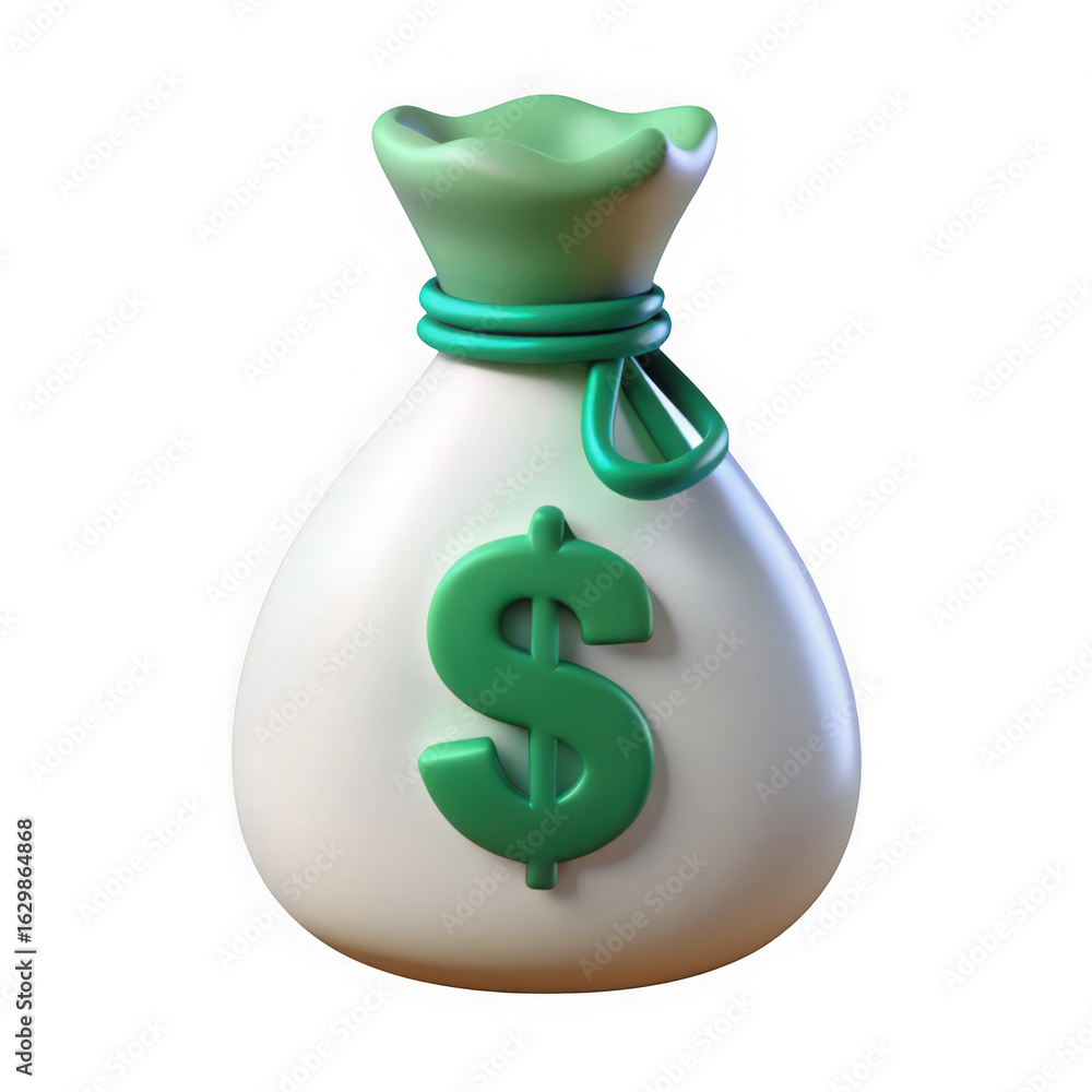 Poster 3d illustration of a 3d rendering of a money bag with a dollar sign on it representing wealth and fi