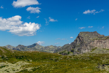 Fototapeta premium Mountain landscape. View from the height of the mountains and coniferous forest.