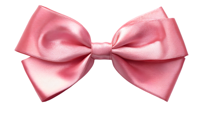 Satin pink ribbon bow with neat loops, isolated on white