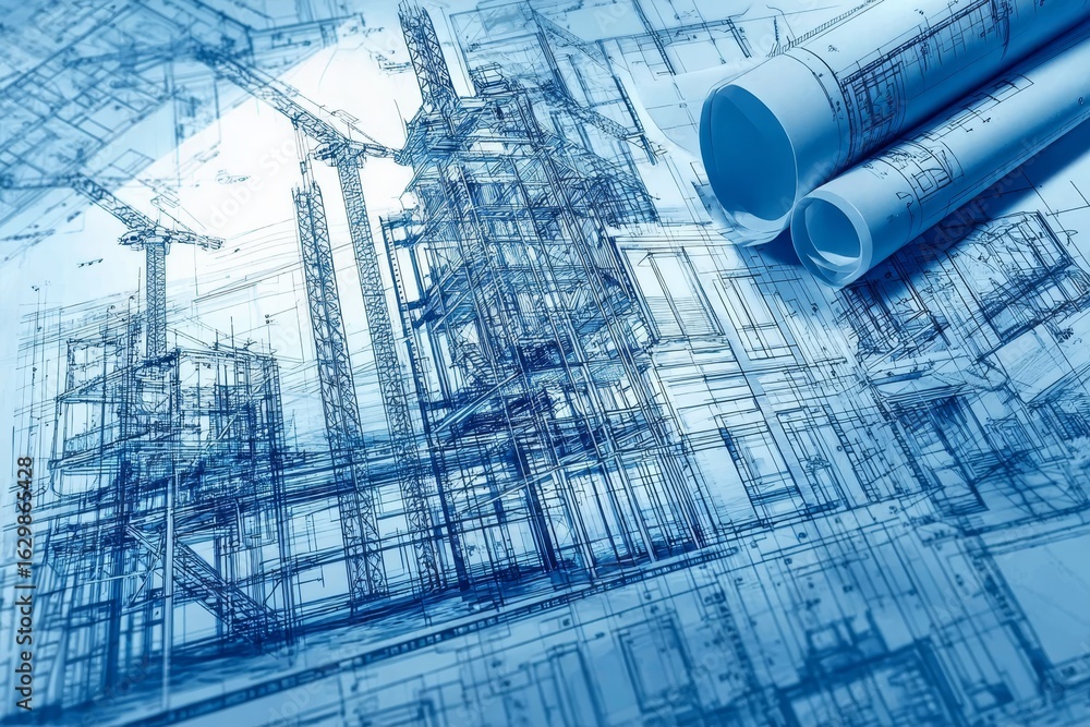 Poster comprehensive blueprint architecture design for construction project and infrastructure planning