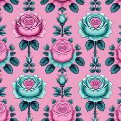 Pink and Turquoise Rose Pattern Design
