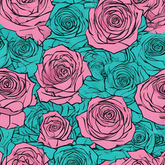 Pink and Turquoise Rose Pattern Design