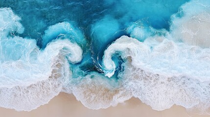 Fototapeta premium Aerial View of Paradise Beach with Turquoise Waters and Bright Sunny Sky, Ideal for Relaxation
