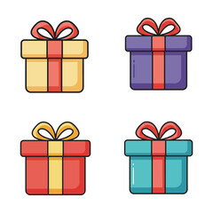 Colorful Cartoon Gift Boxes with Ribbons for Celebrations and Special Occasions