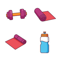 Fitness Icons Set Featuring Dumbbell Yoga Mat and Water Bottle Illustration