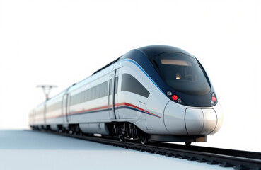 Fototapeta premium High-speed modern train traveling on railway tracks with a sleek aerodynamic design