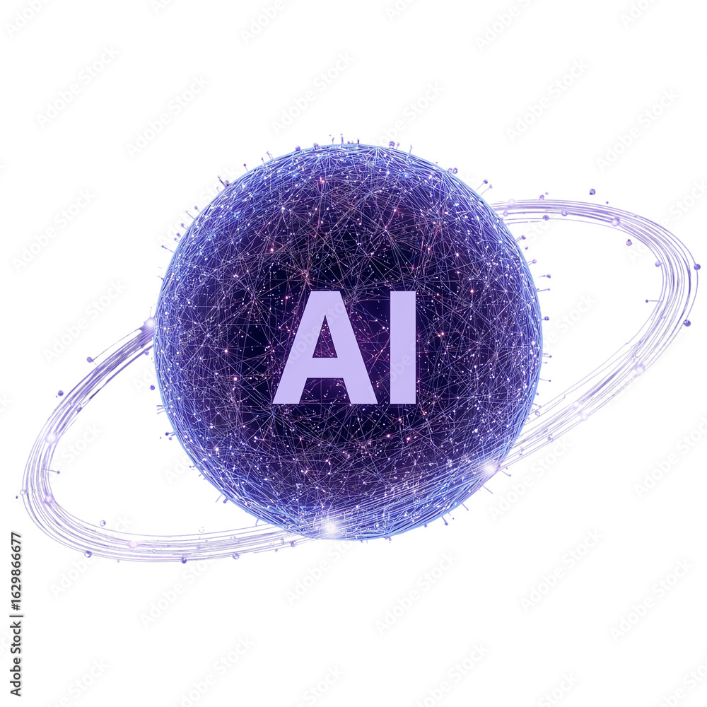Poster artificial intelligence network connectivity globe with data pathways on a simple backdrop