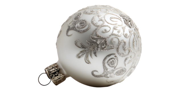 Silver and white glass ornament ball, isolated on white