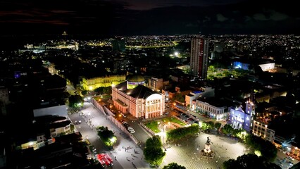 Night Landscape In Manaus Amazonas Brazil. Capturing The Hustle And Bustle Of A Vibrant City From...