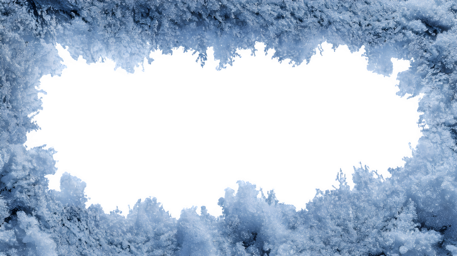 Snowy ice frame forming frosty border, isolated on white