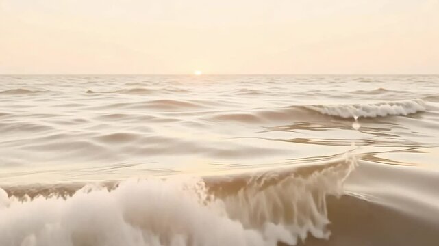 Golden hour ocean waves gently rolling in soft light offers a tranquil coastal scene