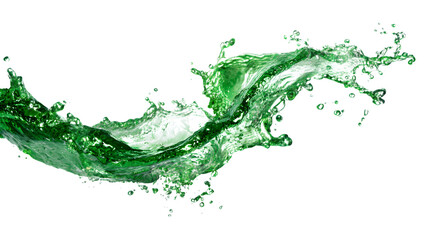 Splash of green water in dynamic motion, isolated on white
