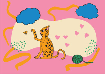 Cute cat illustration scene