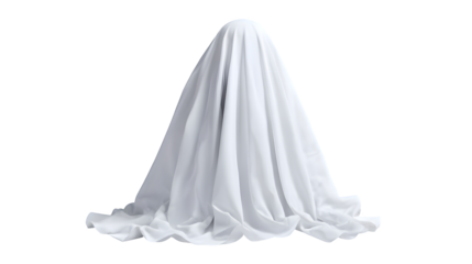 Classic white ghost costume with cloth folds, isolated on white