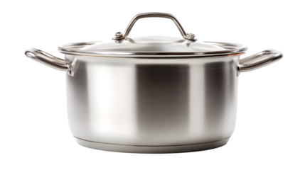 Stainless steel cooking pot with handles, isolated on white