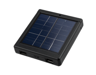 Portable solar charger with USB ports, harnessing sunlight for sustainable energy, ideal for outdoor adventures and emergency preparedness on transparent background