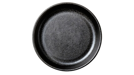 Top view of black ceramic dinner plate, isolated on white