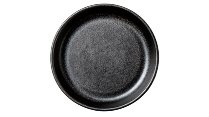 Top view of black ceramic dinner plate, isolated on white