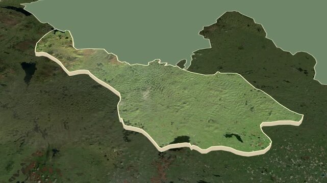 Cavan region, Ireland, extruded. Map animation