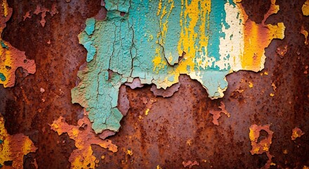 Rustic Beauty: A Close-Up of Decaying Paint and Textured Metal Surface