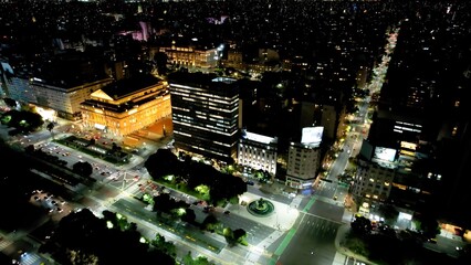 Night Buenos Aires Skyline In Buenos Aires Argentina. Landmark Skyscraper Overlooking The Vast...