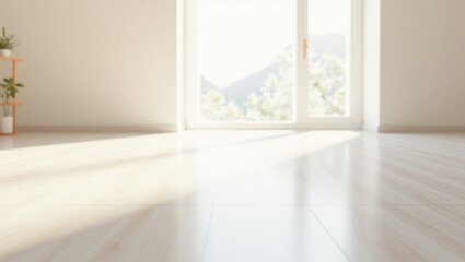 Fototapeta premium Sunlit floor in a bright, modern interior.