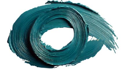 Turquoise circular brush stroke in abstract shape, isolated on white