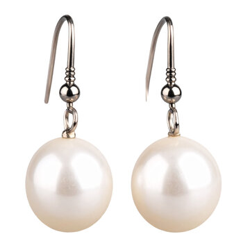Elegant pearl earrings with silver hooks, classic jewelry for women, a symbol of purity and sophistication for fashion accessories on transparent background
