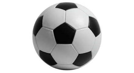Classic black and white soccer ball isolated on transparent background