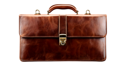 Vintage brown leather briefcase, isolated on white