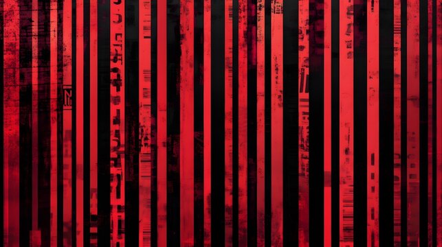 Abstract digital illustration of parallel red and black vertical stripes with distressed textures.