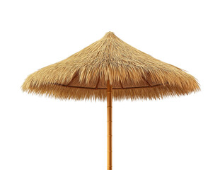 straw beach umbrella on transparent background, cutout