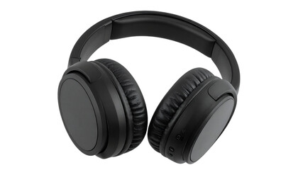 Matte black wireless headphones for listening to music, podcasts, audiobooks on transparent...