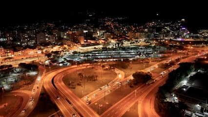 Night Florianopolis Skyline In Florianopolis Santa Catarina Brazil. Capturing The Hustle And Bustle...