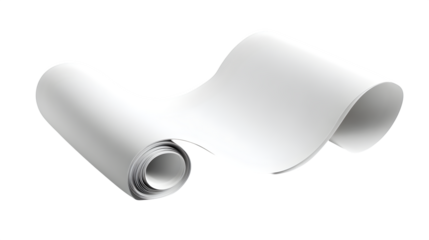 Curved white paper scroll with soft shadows, isolated on white