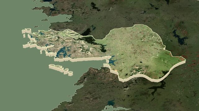 Galway region, Ireland, extruded. Map animation