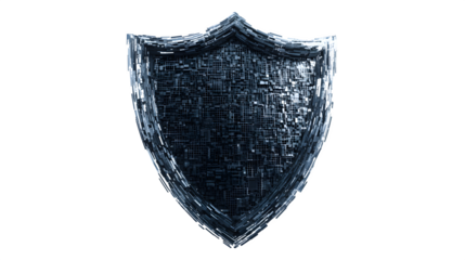 Cybersecurity shield symbol with digital texture, isolated on white