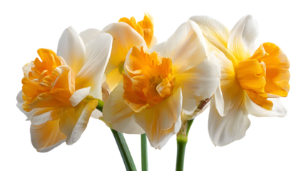 Daffodil flower blooms in yellow and white, isolated on white