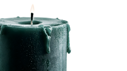 Dark green candle made of wax, isolated on white