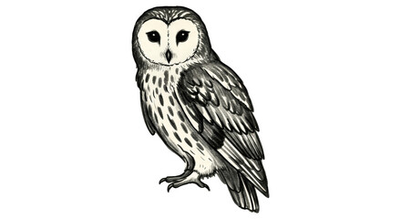 An Antique Illustration of a Beautiful Barn Owl Perched on a Branch