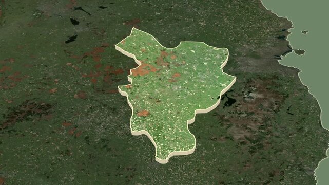 Kildare region, Ireland, extruded. Map animation