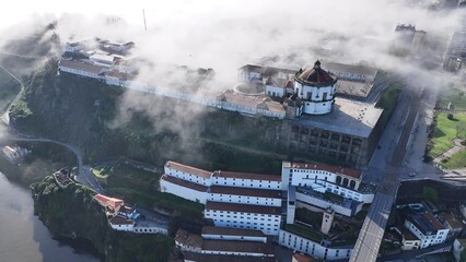 Porto Skyline In Porto Portugal. Aerial View Of Landmark Medieval Building In Downtown Scene....