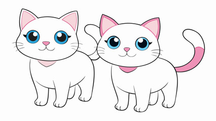 Vibrant pair of white pink cat Illustration on a Clean White Background , Playful and Colorful Pet Artwork in Modern Minimalist Vector Style for Posters, Prints, Logos, Decorative Design Projects. 
