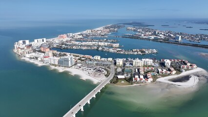 Clearwater Skyline In Clearwater Florida United States. Turquoise Ocean Waves Gently Crashing On Tropical Beach. Deserted Landscape Peaceful Amazing. Peaceful. Clearwater Florida.