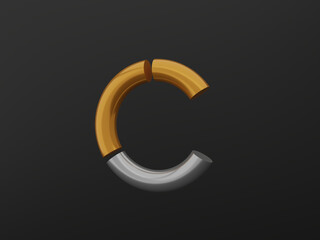 Pie chart icons, chrome gold silver black. 3D rendering.