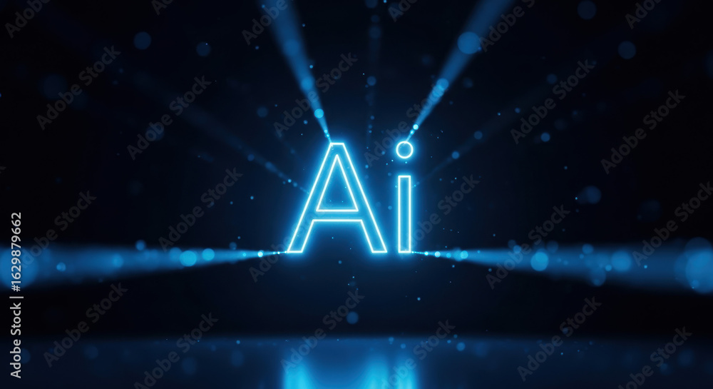 Poster glowing ai inscription for artificial intelligence concept, bright and futuristic. shining ai illust