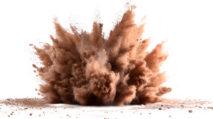 Fine brown powder burst explosion, isolated on white